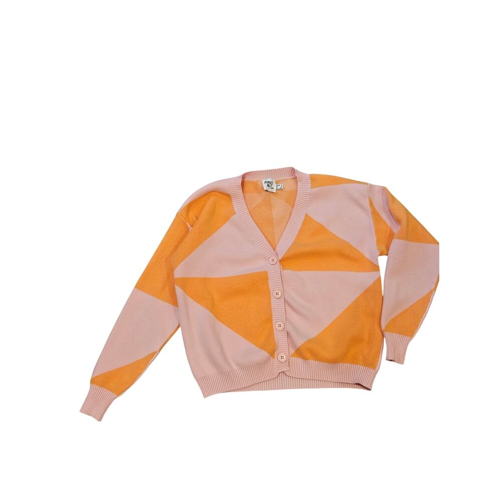 Princess poly color block crop sweater pink orange preppy small womens 4 y2k